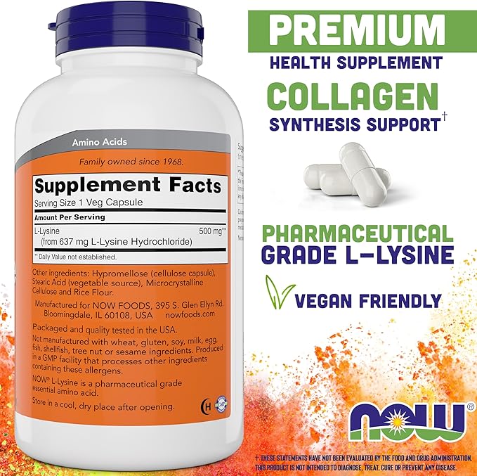 Now L-Lysine 500 mg 360 Vegetarian Capsules (Pack of 2)