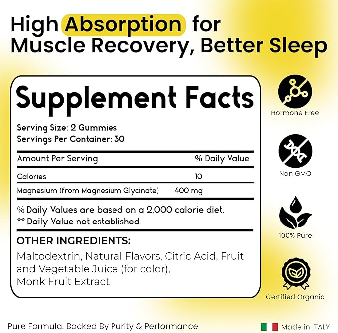Magnesium Glycinate Gummies 400mg - Sleep Gummies for Kids &amp Adults - Magnesium Glycinate Chewable High Absorption for Muscle Recovery Better Sleep &amp Relaxation 60 Count Pineapple