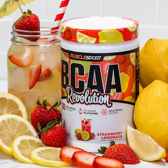 Musclesport BCAA Revolution Amino Acid Powder Supplement for Men &amp Women - Intra Workout Training Complex - Recovery Supplemen (Strawberry Lemonade 30 Servings)
