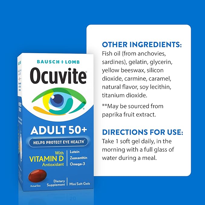 Ocuvite 50+ Eye Vitamin &amp Mineral Supplement Multivitamin for Vision &amp Ocular Health with Omega-3 Zinc Vitamins C &amp E Lutein &amp Zeaxanthin Zinc Supplements for Women and Men 90 So
