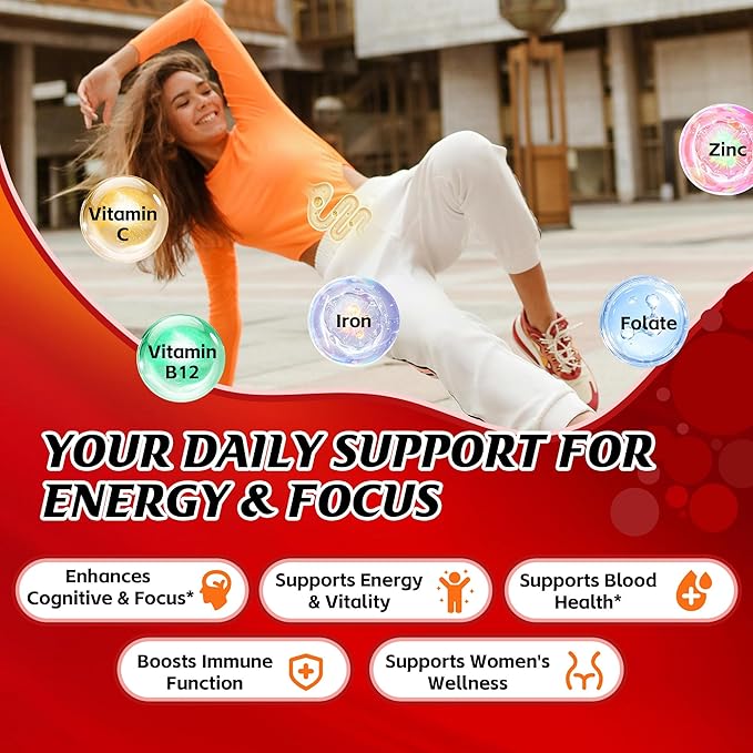 Iron Gummies for Teen Girls Gentle Iron Bisglycinate with Vitamin C Iron Supplement Plus Folate Energy &amp Anemia Support Chewable Sugar Free 60 Gummies