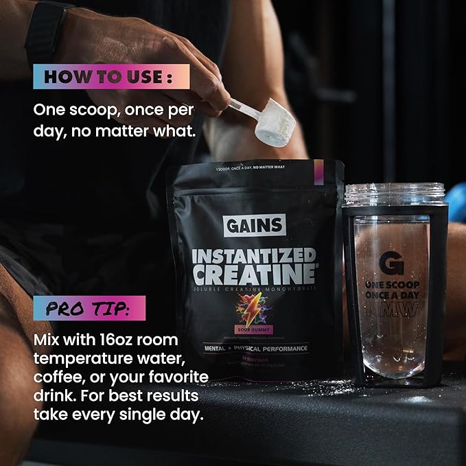 Gains in Bulk Instantized Creatine Monohydrate for Men &amp Women Soluble Pre Workout Powder Supports Muscle Building Strength and Performance Bodybuilding Supplements Sour Gummy 30 Servings