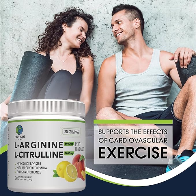 L-Arginine 5000mg + L-Citrulline 2000mg Complex Powder Supplement - Nitric Oxide Booster - Heart Health Blood Flow Energy &amp Endurance - 30 Servings (Peach Lemonade)