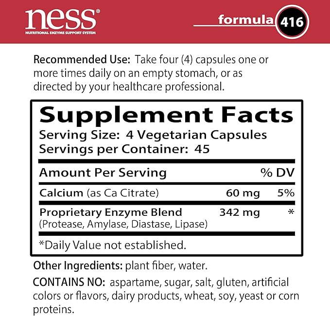 Ness® Protease + Calcium | Enzyme Supplement with Calcium | Supports Protein Digestion &amp Immune Function | 180 Vegetarian Capsules