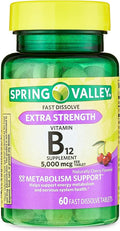 Spring Valley Extra Strength B12 Supplement 5000 mcg Cherry Flavored Fast Dissolve 60 Tablets