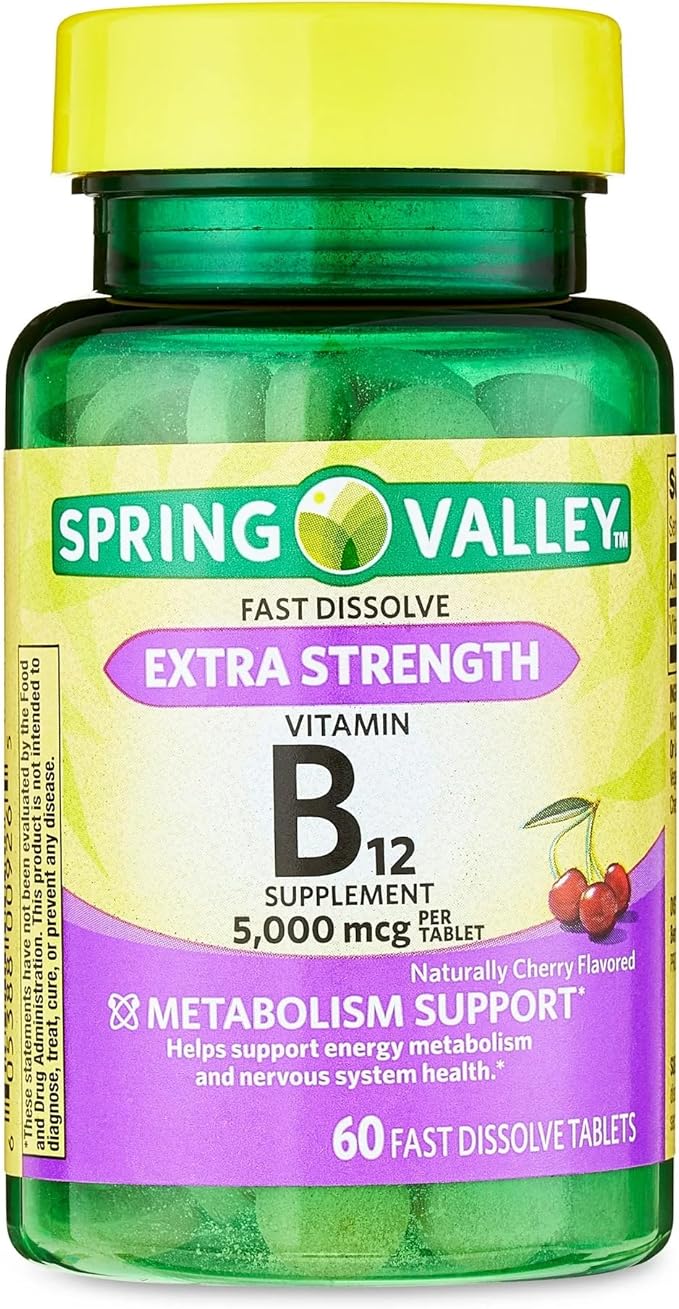 Spring Valley Extra Strength B12 Supplement 5000 mcg Cherry Flavored Fast Dissolve 60 Tablets