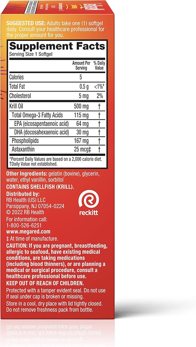 MegaRed Omega-3 Krill Oil 500mg Extra Strength softgels (40 Count in a Box) - Krill Oil No Fishy Aftertaste