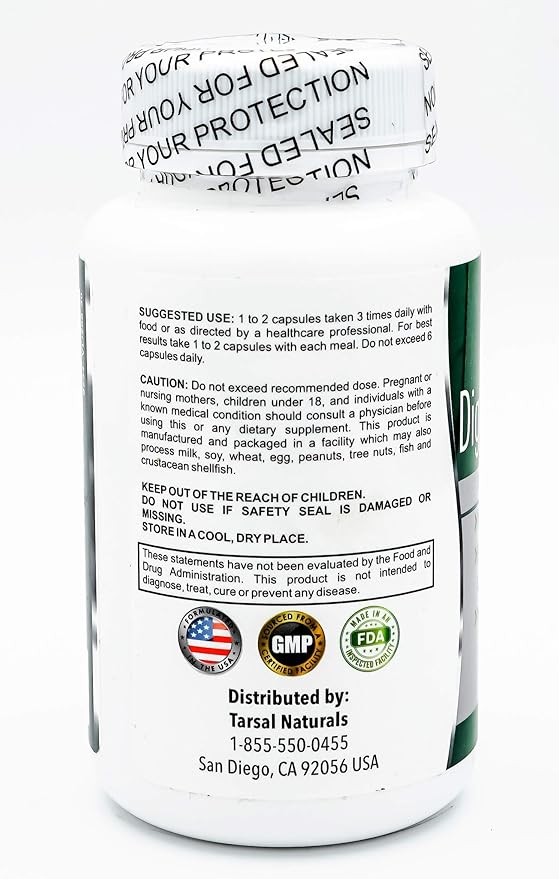 Enzymes 50 Capsules Formula Supports Digestion Amylase Enzyme Breakdown the Carbohydrate Protease Metabolize Proteins and Lipase Breakdown Fat Made in USA Gluten Free FDA Registered