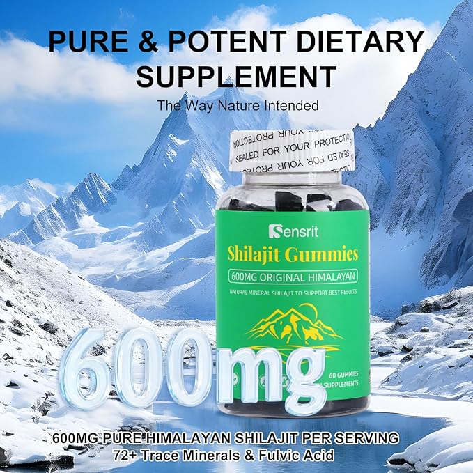 Shilajit Gummies 600mg | Himalayan Pure Shilajit Resin | Natural Energy Stamina Mental Clarity &amp Vitality Support for Men &amp Women | 60 Gummies | Raspberry Flavor | Vegan Non-GMO