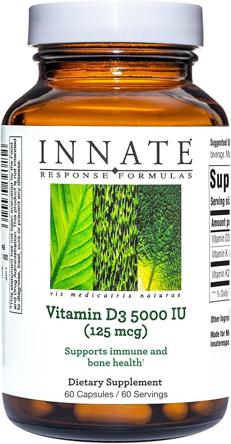 INNATE Response Formulas Vitamin D3 5000 IU (125 mcg) - Supplement That Supports Immune and Bone Health - Blend of Vitamins D3 K1 and K2 - Vegetarian - 60 Capsules (60 Servings)