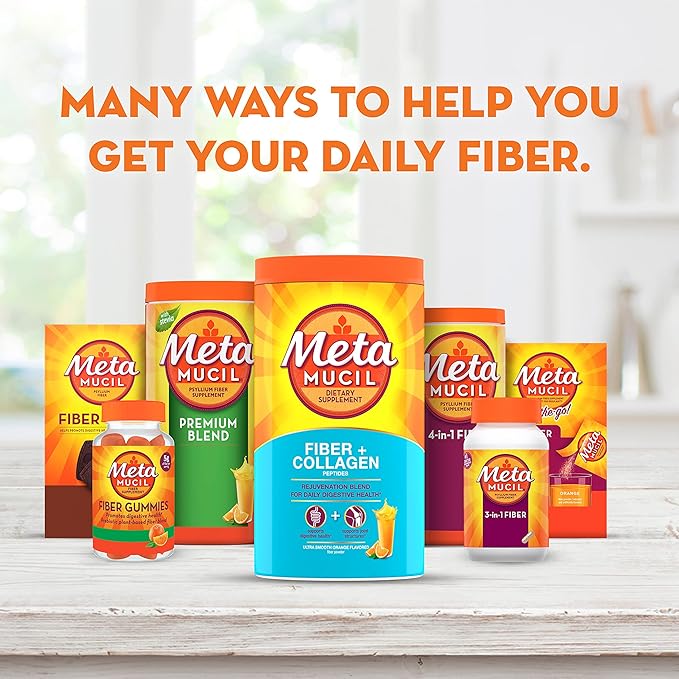 Metamucil Daily Fiber + CollagenPsyllium Husk PowderPlant Based Fiber SupplementSugar-Free with Stevia3-in-1-Fiber Supplement for Digestive HealthOrange Flavored90 Doses(Pack of 2)