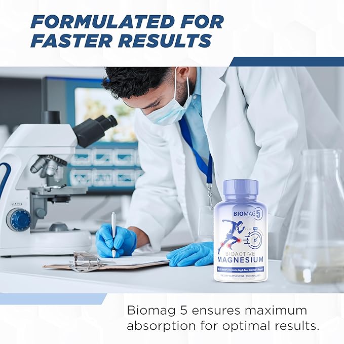 BioMag 5 Magnesium Complex Supplement for Women and Men 100 Capsules - Formulated in USA - BioActive and BioAvailable Magnesium Glycinate Malate Citrate Orotate and Biglycinate Chelate Supplements