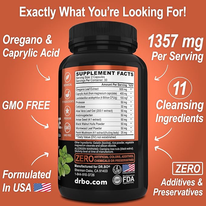 Activated Charcoal &amp Candi Cleanse Support - Organic Coconut Charcoal Pills &amp Anti Overgrowth Pills for Stomach Gas and Bloating for Men Women Kids - Oral Herbal Oregano &amp Caprylic Acid Ca
