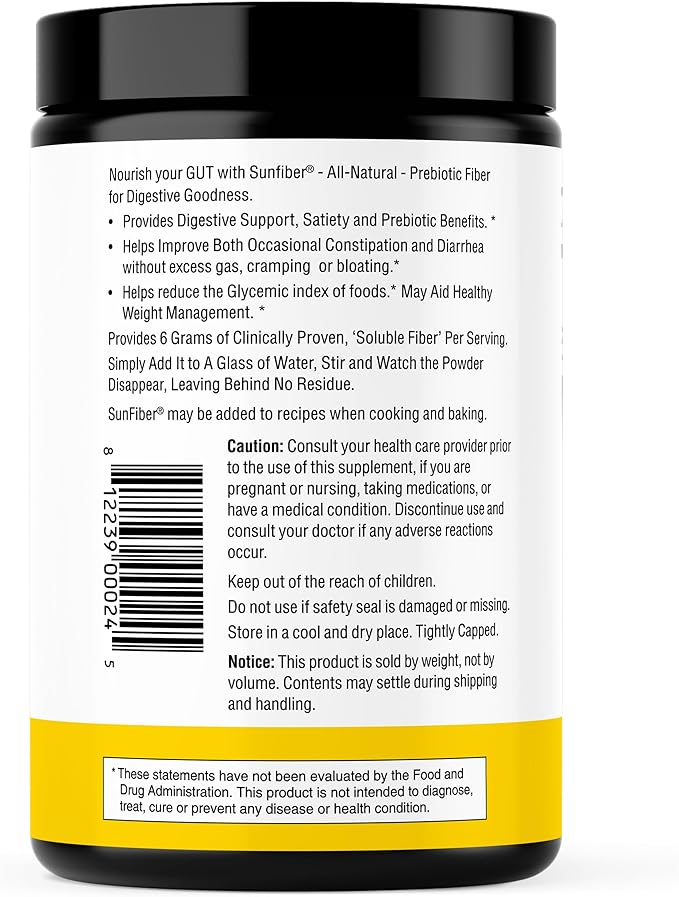 Sandhu's Prebiotic Fiber Supplement Powder –30 Servings- SunFiber® –Low FODMAP Unflavored Supplement for Digestive &amp Colon Health –- Gluten Free Powder – Supports Gut Health in Men &amp Women