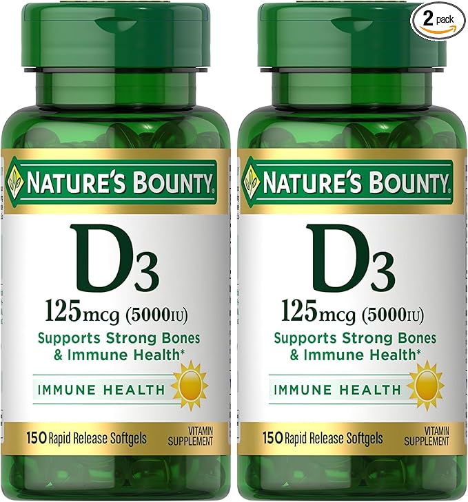 Nature's Bounty Vitamin D3 5000 IU Softgels Rapid Release Immune Support Vitamin D Supplements 150 Count (Pack of 2)
