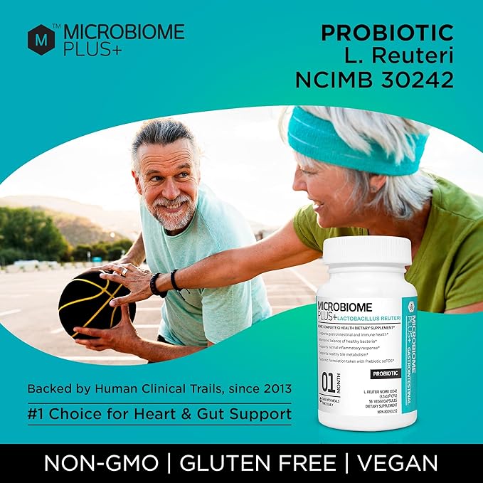 Microbiome Plus Gastrointestinal Probiotics L Reuteri NCIMB 30242 GI Digestive Supplements Capsule Allergy Safe &amp Gluten Free for Men and Women (1 Month Supply)