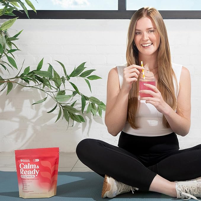 Calm and Ready Powder Drink Mix with Magnesium Glycinate Ashwagandha KSM 66 L Theanine and Tart Cherry Relaxation Support Supplement Strawberry Pina Colada 20 Travel Packets