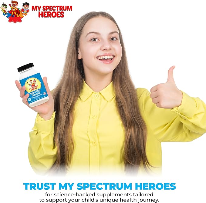 My Spectrum Heroes Magnesium Capsules - High-Absorption Magnesium Blend for Sleep Relaxation Cognitive Support and Calm - Kid &amp Adult Friendly Formula - Promotes Wellness and Balance - 60 Capsu