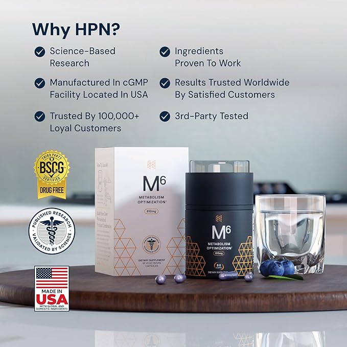 High Performance Nutrition Metabolism Booster HPN M(6) Fat Burner Natural Weight Loss Supplement Support Lean Muscle Increase Energy Vegan Friendly Clinically Tested 60 Capsules