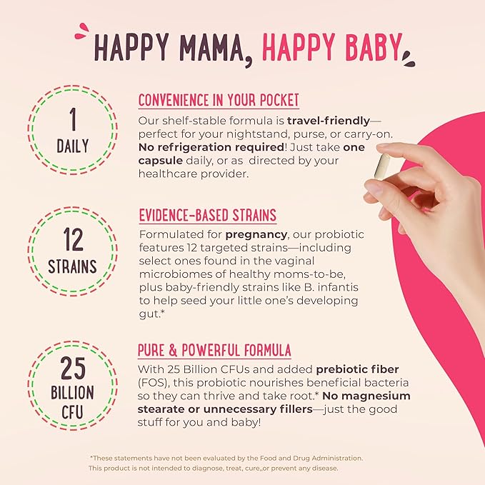 Mama Natural Prenatal Probiotics for Women – Gut &amp Immune Support for Pregnancy Breastfeeding &amp Postpartum* | 25 Billion CFU 12 Strain Probiotic &amp Prebiotic Blend to Support Mom and Baby