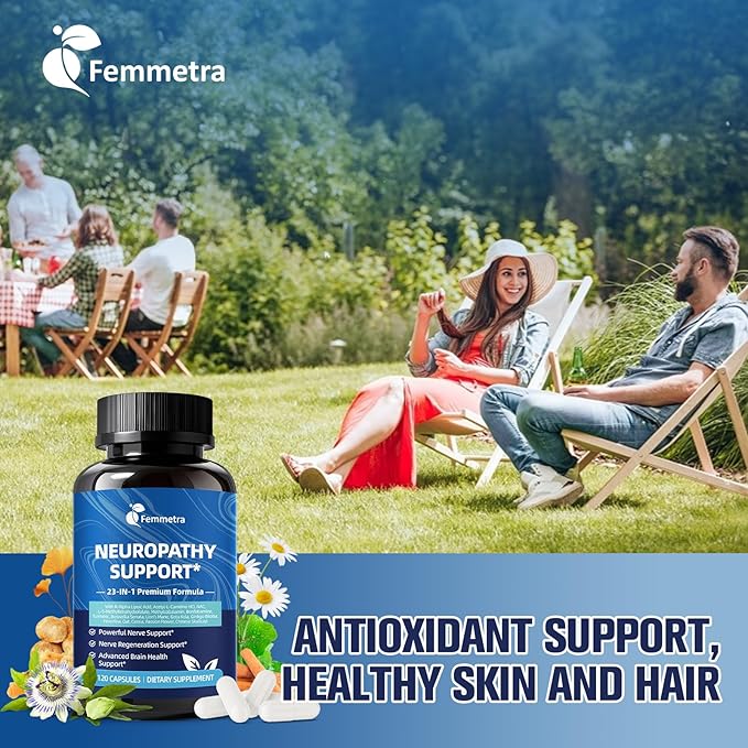 Nerve &amp Peripheral Neuropathy Support Supplement with 1200mg R-Alpha Lipoic Acid L-Carnitine Vitamin B12 B1 B6 D3 E Folate Lions Mane NAC Magnesium Turmeric - Liver Detox Antioxidant &amp Mental