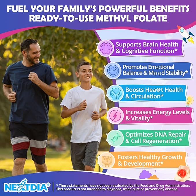 L-Methylfolate 1000 mcg + Methyl B12 Gummies for Kids &amp Adults - Active 5-MTHF w/Omega-3 DHA &amp EPA(3:1) Choline &amp TMG B6 Supports MTHFR Gene Brain Energy &amp Methylation Sugar fre