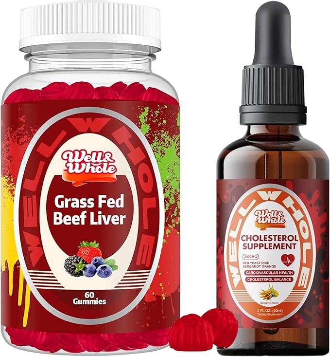 Well&ampWhole Grass Fed Beef Liver Gummies and Cholesterol Support Liquid Drops