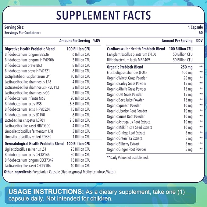 Probiotics for Women &amp Men - 300 Billion CFU 24 Strains Probiotics + 15 Organic Herbs Prebiotics for Digestive Gut Health Immune Constipation Diarrhea &amp Whole-Body Health - 2 Months Suppl