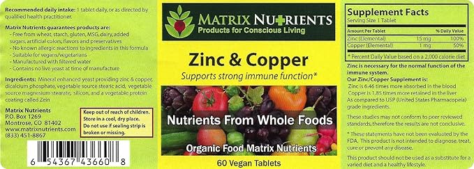 ZINC &amp Copper - LAB Tested for Highest Purity! Fast Absorption 100% Organic Natural Ingredients - Massive Immune Support - Repair Heart &amp Body! - Vegan Tablets (60ct)