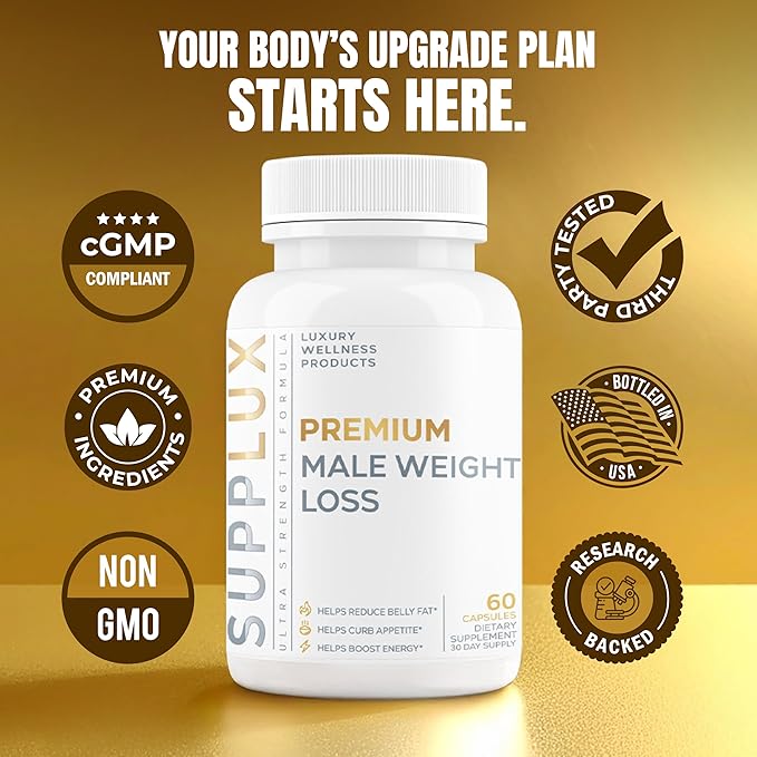 Premium Male Weight Loss - Fat Burner for Men - Supports Healthy Pathways Associated with GLP-1 Activity - Appetite Suppressant Energy Booster Helps Sustain Muscle - 60 Unisex Capsules