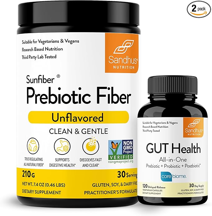 Sandhu's Preibiotic Fiber Supplement Powder &amp Gut Health Capsules| Digestive Colon &amp Gut Health| Non-GMO Keto|