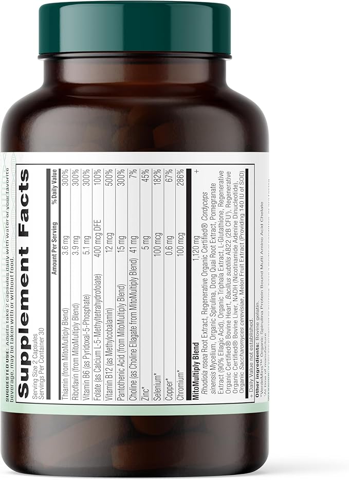 MitoMultiply – Mitochondrial Support with Glutathione SOD Catalase NADH Bacillus Subtilis – Boosts Cellular Energy Absorption Bioavailability – 60 Capsules