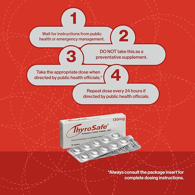 ThyroSafe Potassium Iodide 130mg Tablets (KI Pills) - Iodine for Radiation Emergency Protection | Nuclear Fallout Survival Gear and Emergency Supplies for Prepper Kits | 240 Count