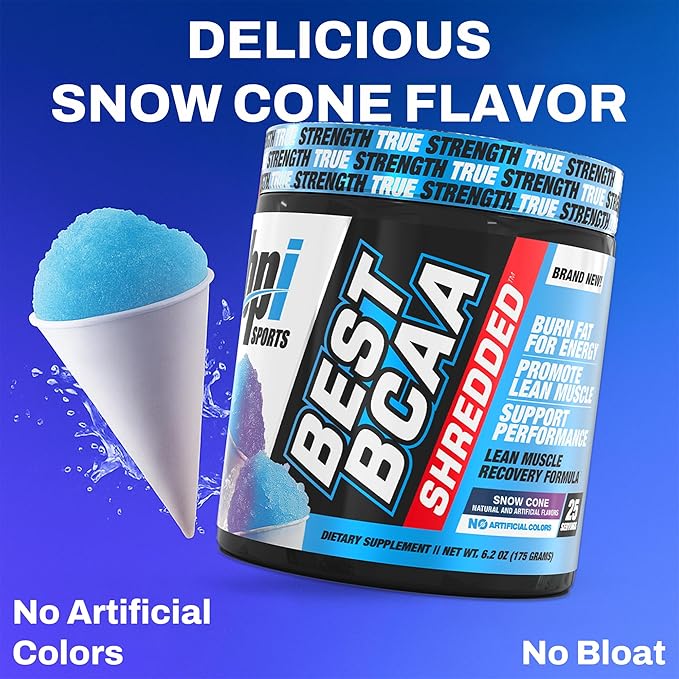 BPI Sports Best BCAA Shredded - Caffeine Free Thermogenic Recovery Drink Lean Muscle Building BCAA Powder For Women and Men Preworkout BCAAs Amino Acids Drink- Snow Cone - 25 Servings