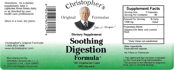 Christopher's Original Formulas Soothing Digestion - 180 Vegetarian Capsules