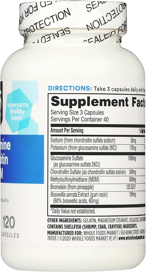 365 by Whole Foods Market Glucosamine Chondroitin and MMS 120 Capsules