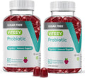 Viteey Probiotic Gummies for Women Men &amp Teens 2 Billion CFUs - Sugar Free - Immune Booster Digestive Support Gut Health - Vegan Gelatin Free GMO Free - Tasty Chewable Raspberry Flavored Gum