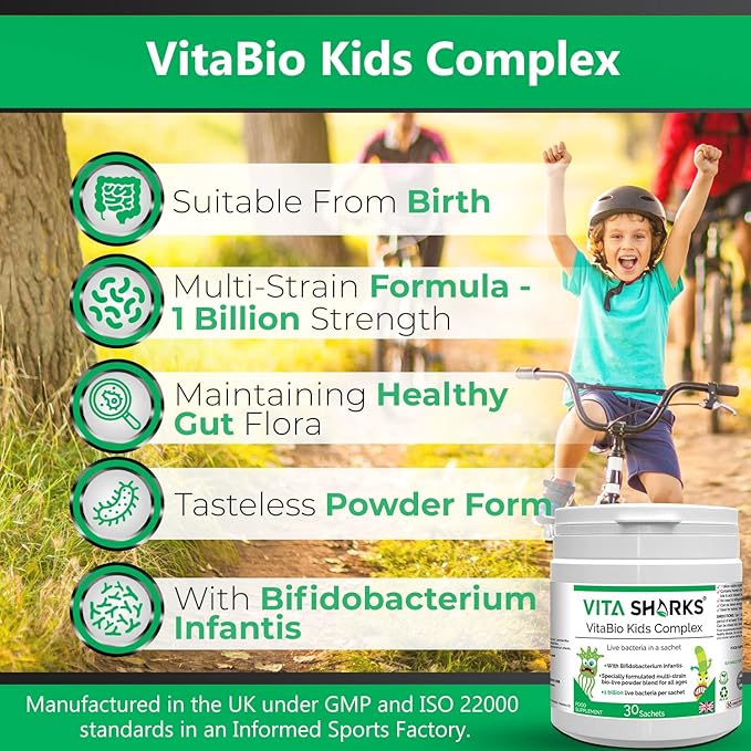 VitaBio Kids Complex: Delicious Sachets for Growing Tummies &amp Strong Immunity - Daily Probiotics for Kids &amp Toddlers (1 Billion CFU Multi-Strain)