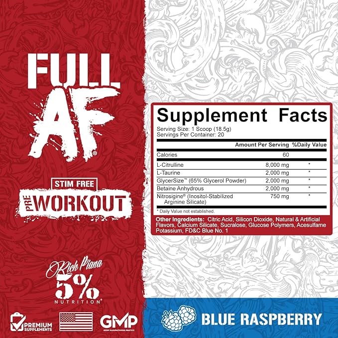 5% Nutrition Rich Piana 3-Stack | 5150 High-Stim Pre-Workout + FullAF Stim-Free Pre-Workout + AllDayYouMay Amino Acids BCAAs (Choose Your Flavors)