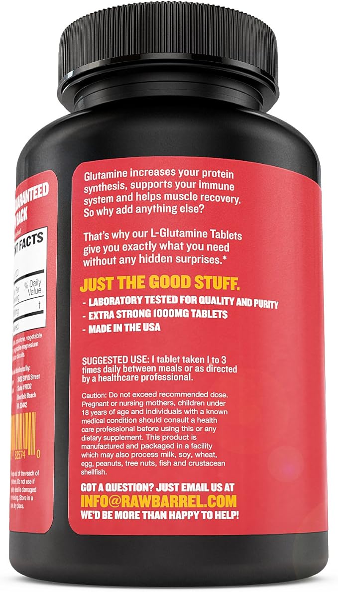 “No Bull” L-Glutamine Tablets Pure L Glutamine Pills Non GMO L Glutamine Supplement Naturally Vegan Vegetarian Friendly and Gluten Free 1000mg