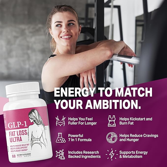 GLP-1 Fat Loss Ultra - Weight Loss Pills Appetite Suppressant &amp Fat Burner for Women | Supports Healthy Pathways Associated with GLP-1 Activity | 3rd Party Tested Supplement - 60 Capsules for Adu