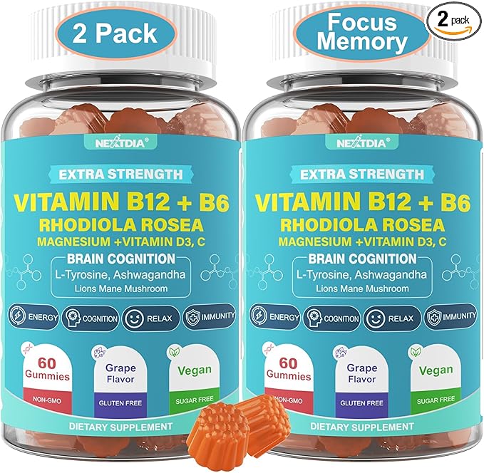 Focus Memory &amp Energy Gummies L-Tyrosine + Methyl B12 1000mcg B6 50mg D3 C Lion's Mane Mushroom for 15+ Students Office Worker Multivitamin Herb Blend for Seniors Brain &amp Cognition Su