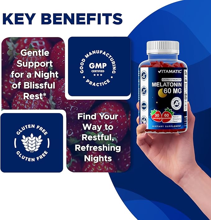 Vitamatic Sugar Free Melatonin 60 mg - 60 Vegetarian Gummies - Non-Habit Forming Supplement- 2 Pack