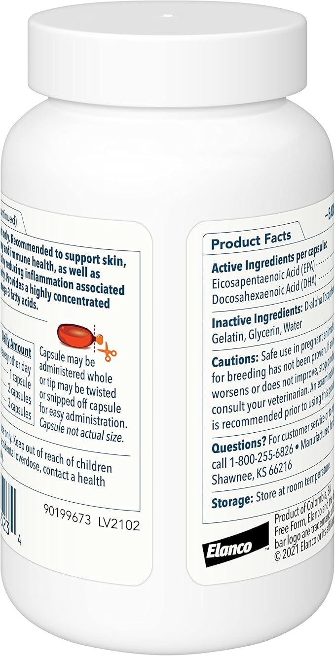 Free Form Snip Tips Omega-3 Fish Oil Liquid Supplement for Small Dogs and Cats 60 Count