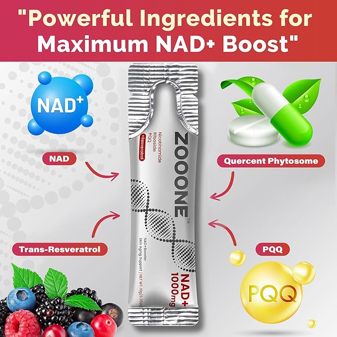 zooone- NAD+ Supplement 30pcs Premium Nicotinamide Riboside &amp Resveratrol DNA Repair &amp Healthy Aging Advanced NAD Supplement for Men &amp Women Boosts Cellular Energy.