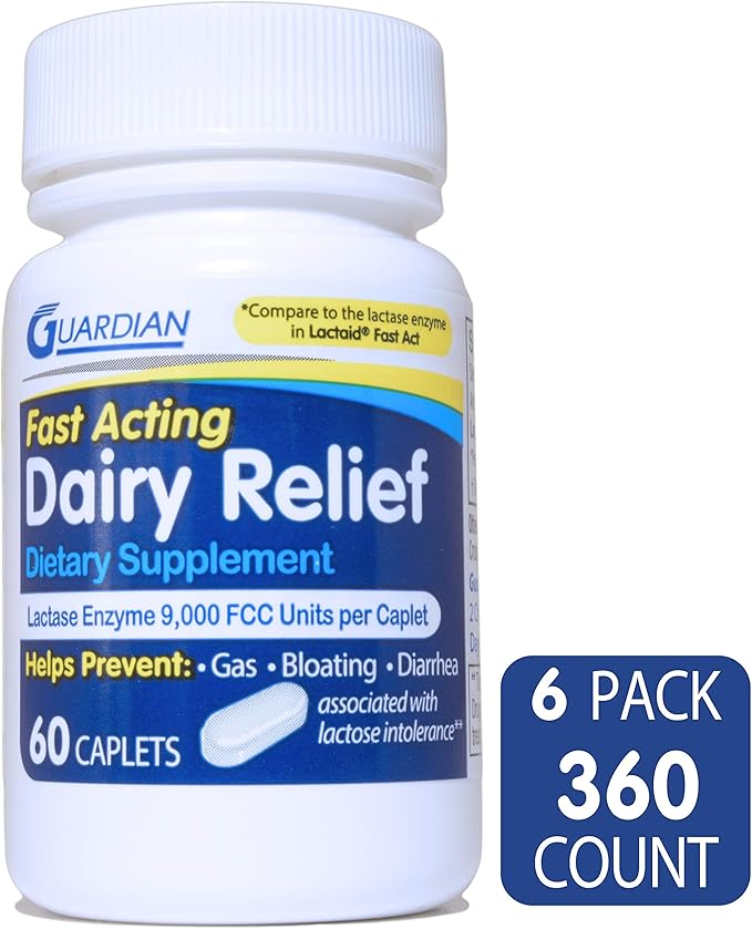 guardian Dairy Relief Fast Acting Caplets 9000 FCC Lactose Intolerance Pills Lactase Enzyme (360CT (Bottles))