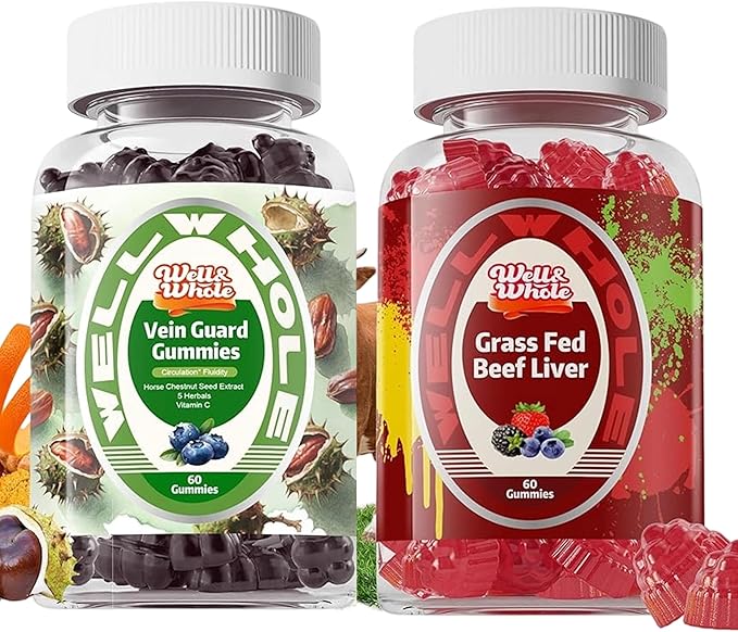 Well&ampWhole Grass Fed Beef Liver Dessicated Beef Liver Supplement for Energy Horse Chestnut Extract Gummies Circulation Supplements for Legs Vein* Support Gummies