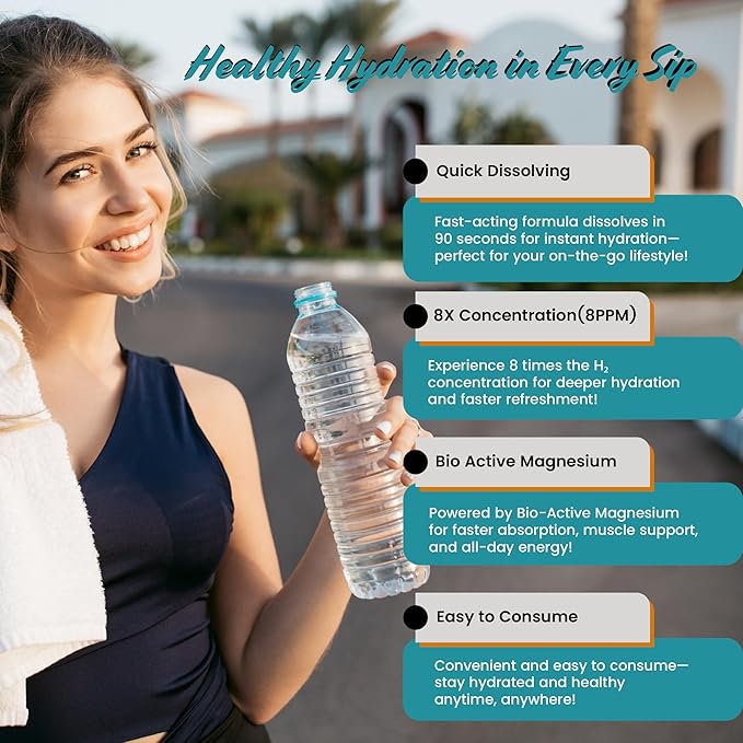 H2 Molecular Hydrogen Water Tablets with Magnesium Antioxidant Drinking Water Tablet Supports Cellular Health Fight Stress Recovery &amp Cognitive Function - 8 PPM Fast Dissolving 30 H2 Tablets