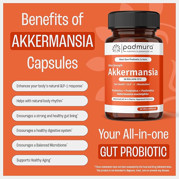 Akkermansia Muciniphila Probiotic Supplement - 20 Billion CFU | 30 Veg Capsules | Prebiotic + Probiotic + Postbiotic Blend | Increases GLP-1 Production | Supports Digestion &amp Gut Health