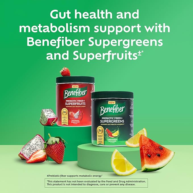 Benefiber Prebiotic GLP-1 Friendly Fiber + Supergreens Dietary Supplement Powder Watermelon Lemonade Flavor 8.8 oz (250g)